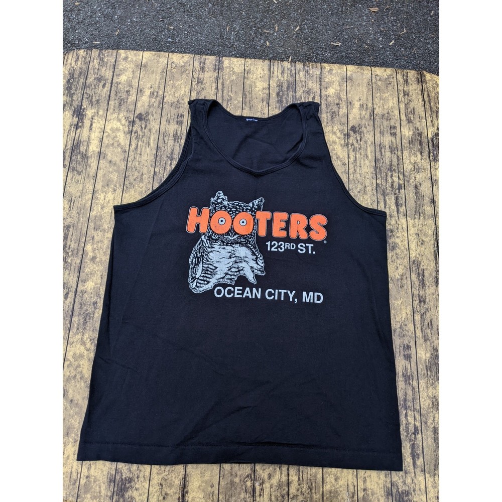 Vintage Hooters Ocean City MD Black Tank Top Fits Medium Single Stitch